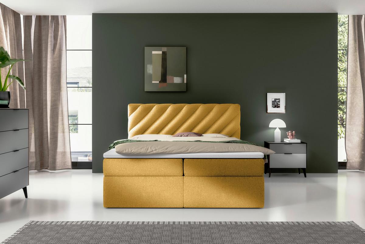 Boxspringbett Mit Topper Senfgelb 160x200 Cm Gusto - Gelb/Schwarz, MODERN, Textil (160/200cm) - MID.YOU