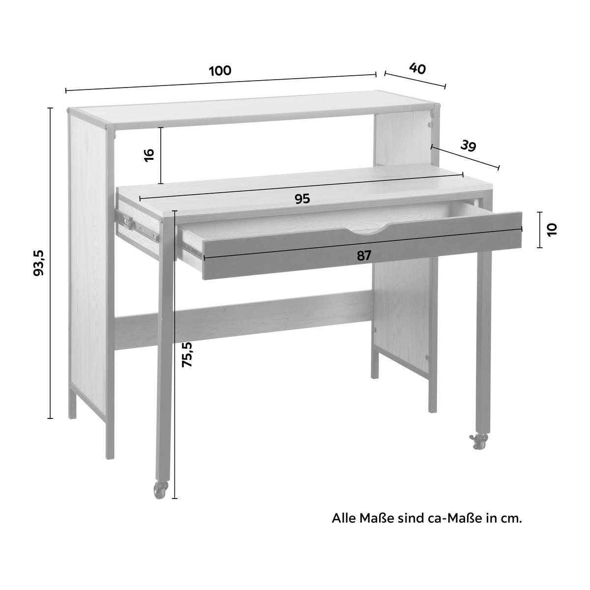 Psací stůl LENNY - černá/barvy dubu, Moderní, kov/kompozitní dřevo (100/40/75.5-93.5cm) - Bessagi Home