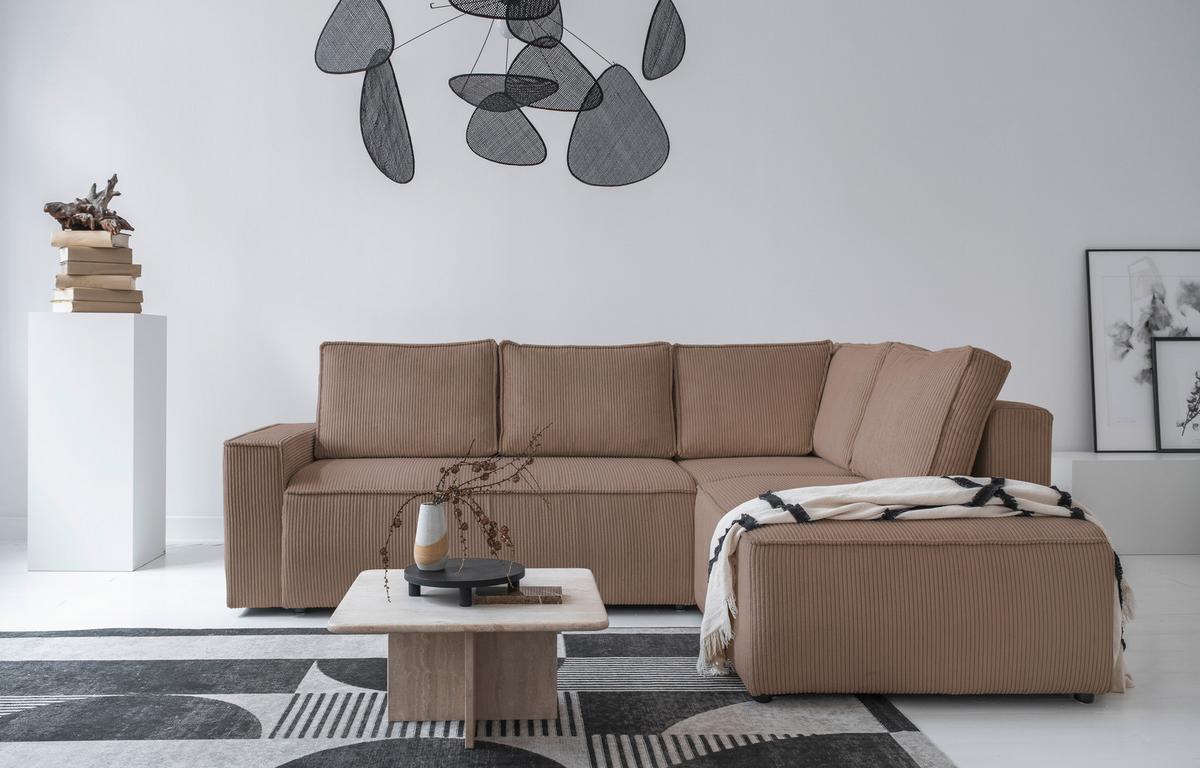 Sedačka Oliver, pravá, šedohnědá barva - černá/šedohnědá, Design, textil/plast (247/194cm) - MID.YOU