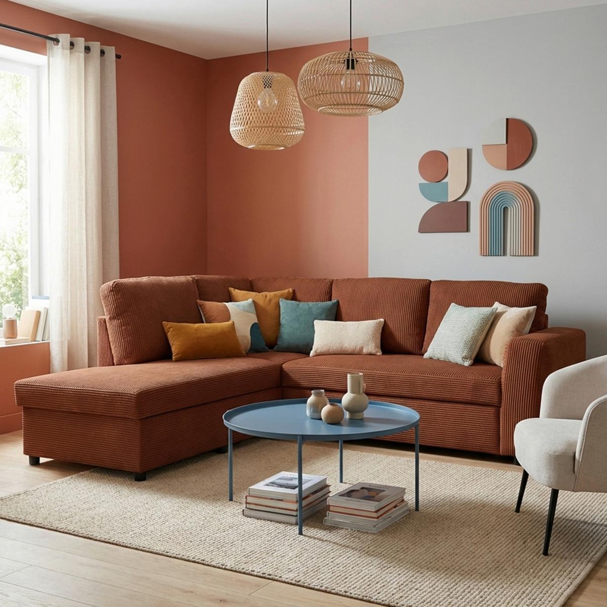 Ecksofa mit Schlaffunktion Toulouse terracotta, 206x224cm - Terracotta/Schwarz, Trend, Holz/Textil (206/224cm)