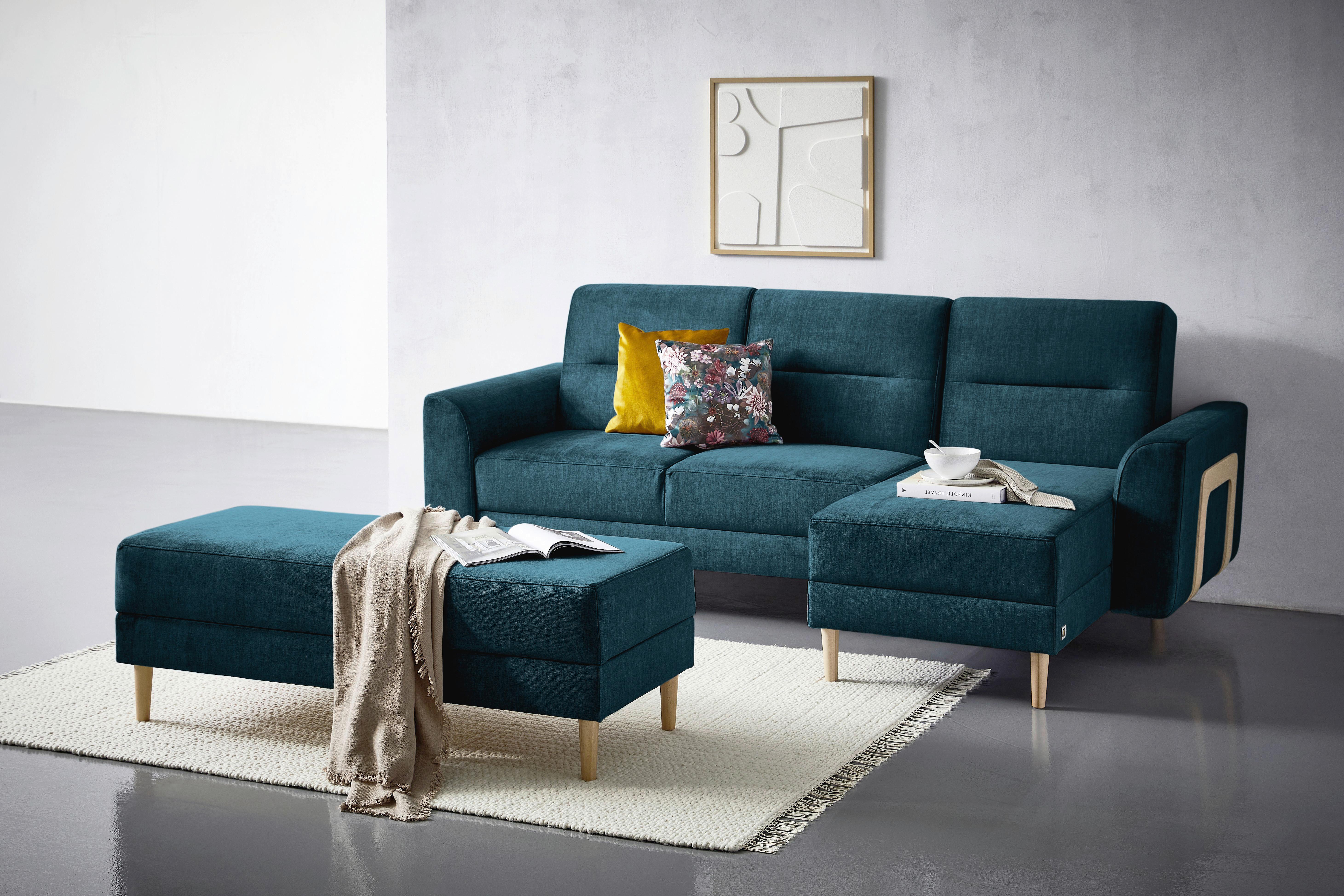 Hocker Freda Mit Stauraum Velours Blau H: 48 Cm - Blau/Naturfarben, MODERN, Textil (135/48/57cm) - Max Winzer