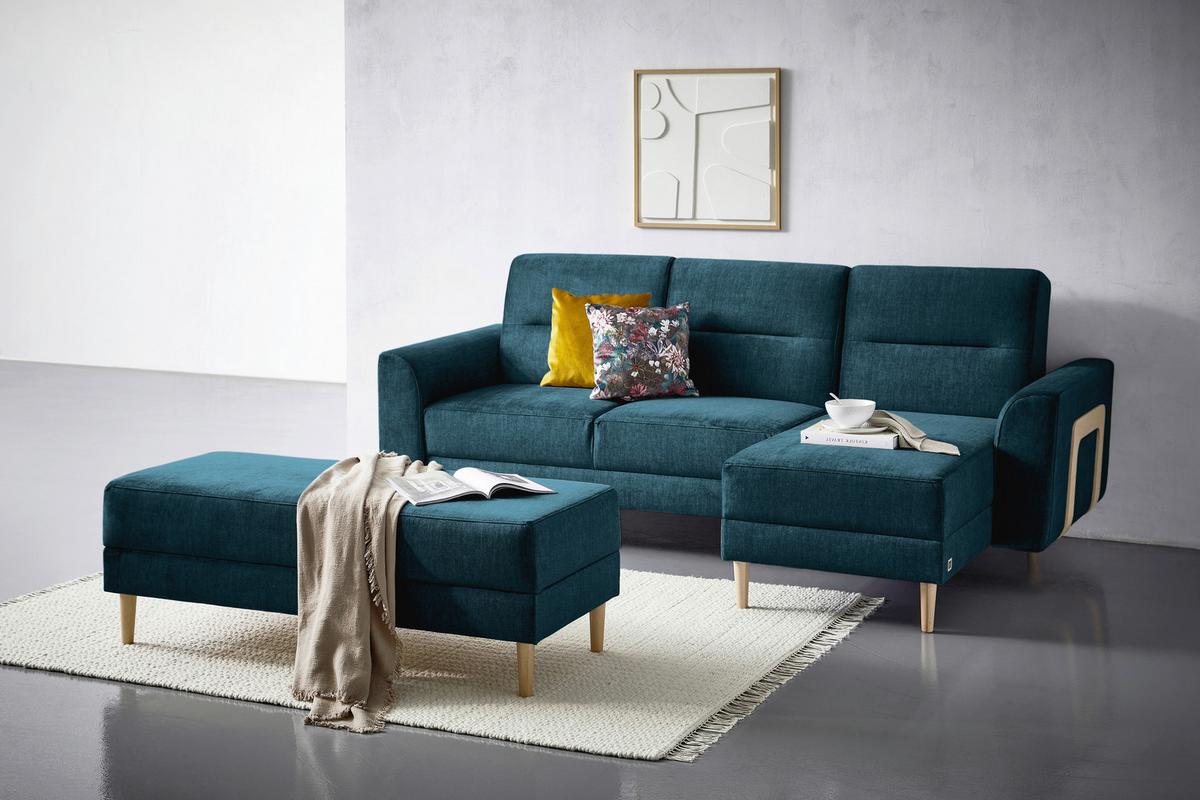 Hocker Freda Mit Stauraum Velours Blau H: 48 Cm - Blau/Naturfarben, MODERN, Textil (135/48/57cm) - Max Winzer
