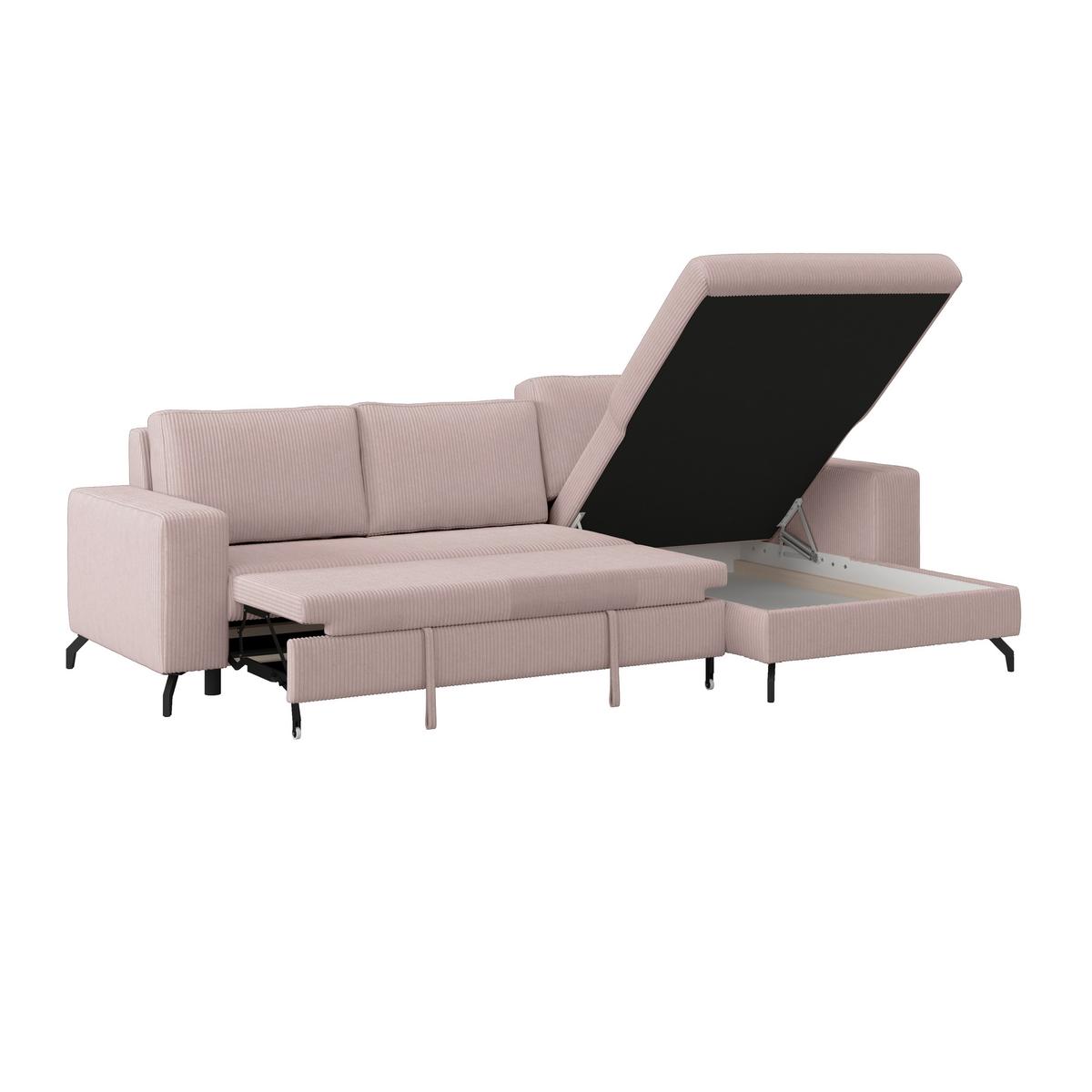 Ecksofa mit Bettkasten Cloud Rosa Cord 290x178 cm - Rosa, Trend, Textil (290/178cm)