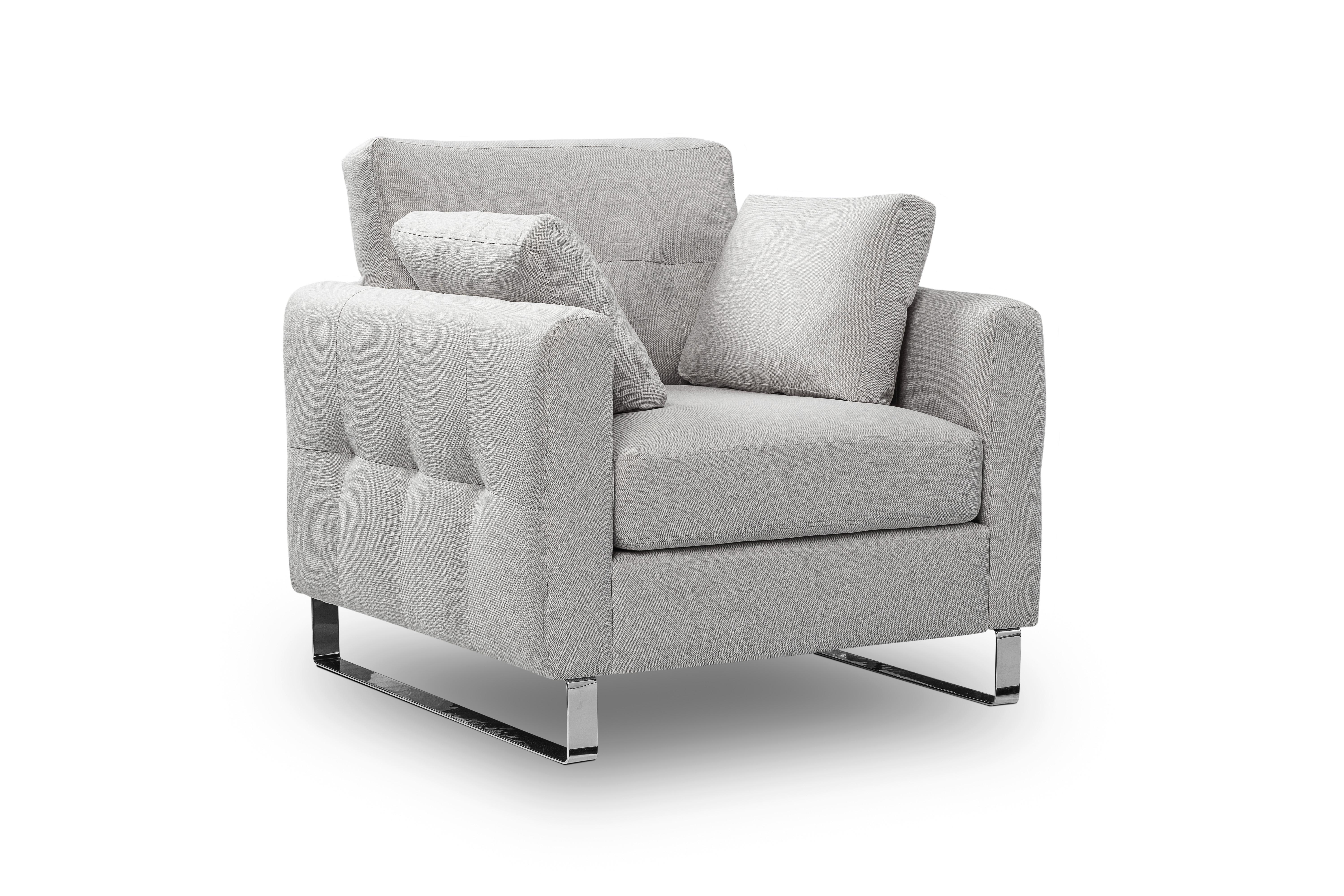 1,5-sitzer Hera Hellgrau B: 93cm - Chromfarben/Hellgrau, Basics, Holz/Textil (93/92/94cm) - MID.YOU