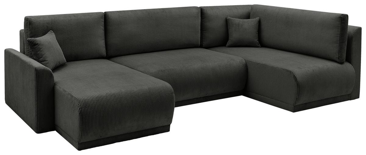 Rohová sedačka KIM U, oboustranná, černý manšestr - černá, Moderní, dřevo (146/313/160cm)