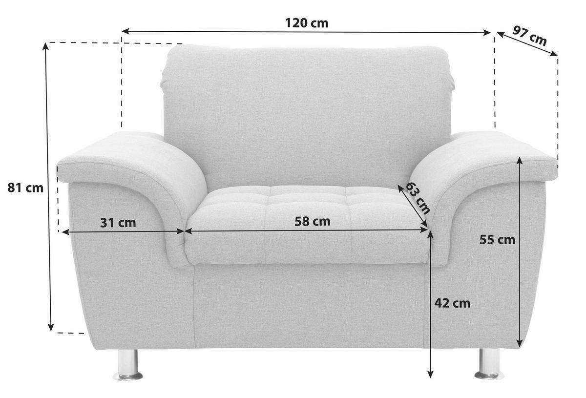 Polstersessel Mit Armlehnen Franzi Webstoff Grau - Chromfarben/Grau, KONVENTIONELL, Textil (120/81/97cm) - MID.YOU