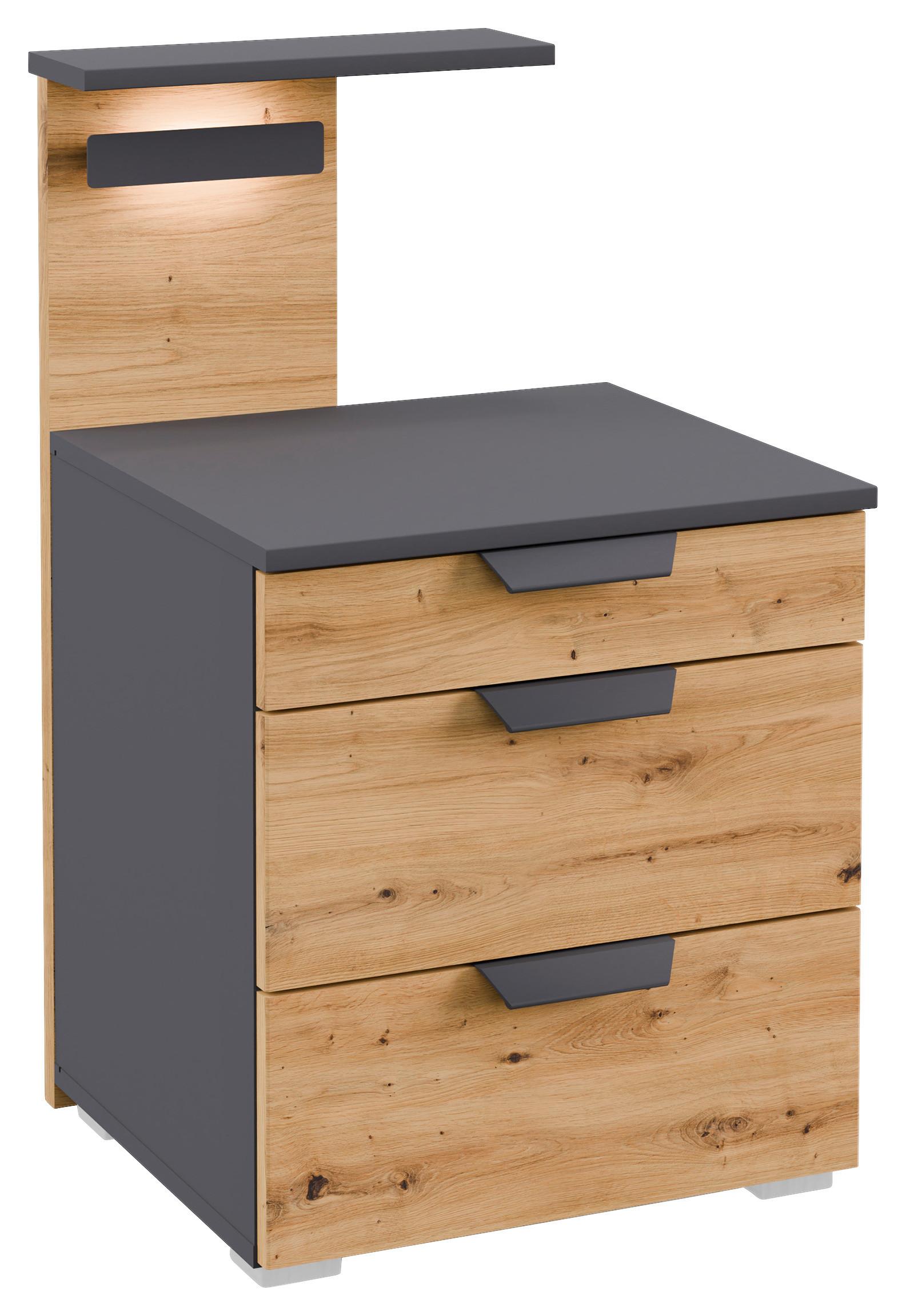 NOČNÝ STOLÍK KARPO - sivá/dub artisan, Modern, kompozitné drevo/plast (47/80/48cm)