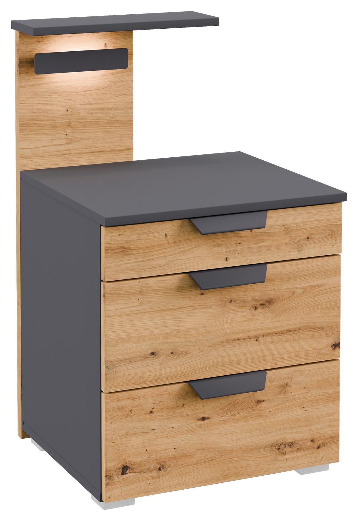 NOČNÝ STOLÍK KARPO - sivá/dub artisan, Modern, kompozitné drevo/plast (47/80/48cm)