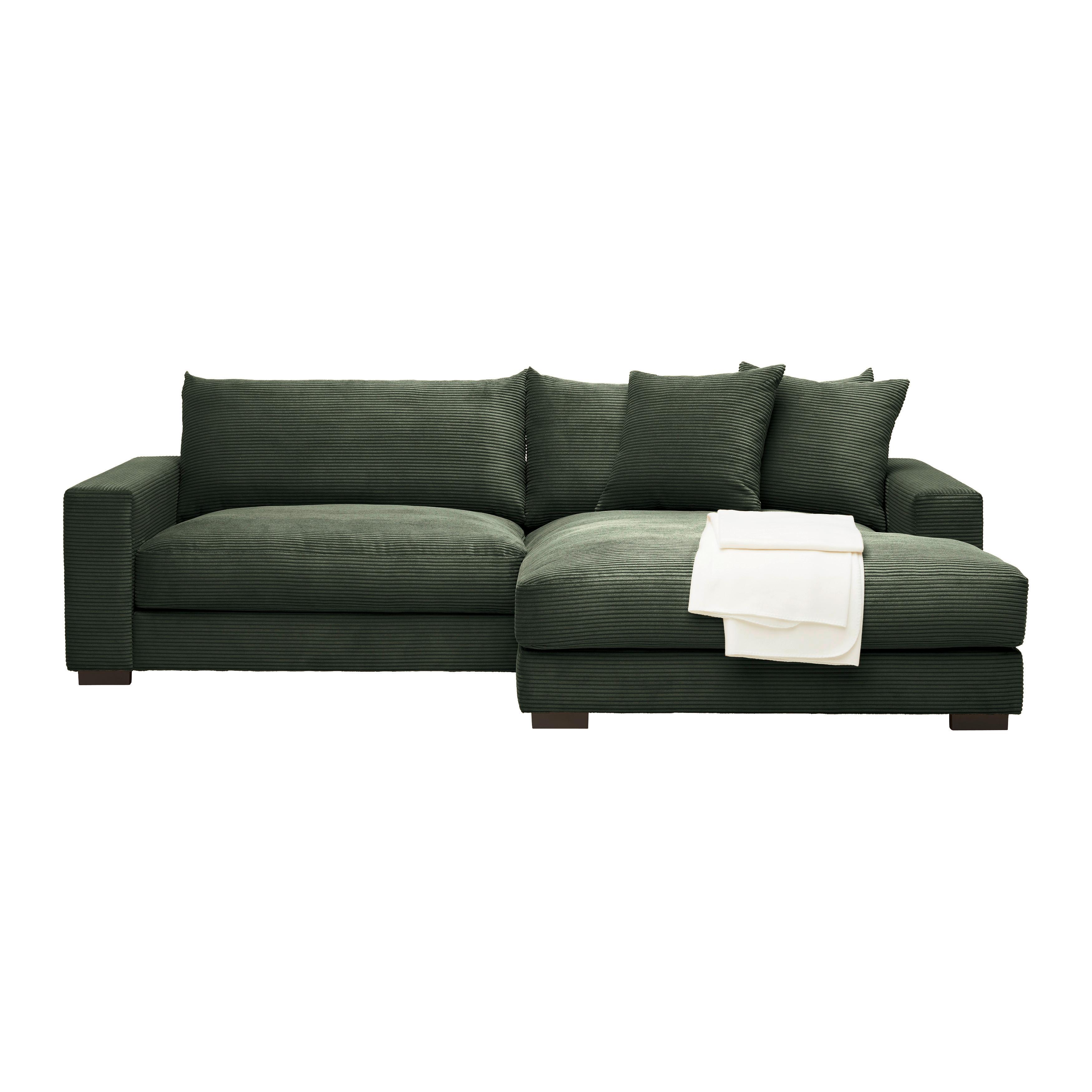 Rohová sedačka PEDRO, pravá, tmavě zelený manšestr - tmavě zelená, Moderní, textil (265/180cm) - Mömax