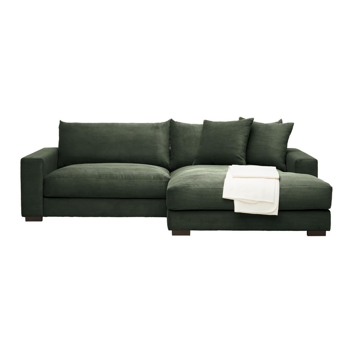 Rohová sedačka PEDRO, pravá, tmavě zelený manšestr - tmavě zelená, Moderní, textil (265/180cm) - Mömax
