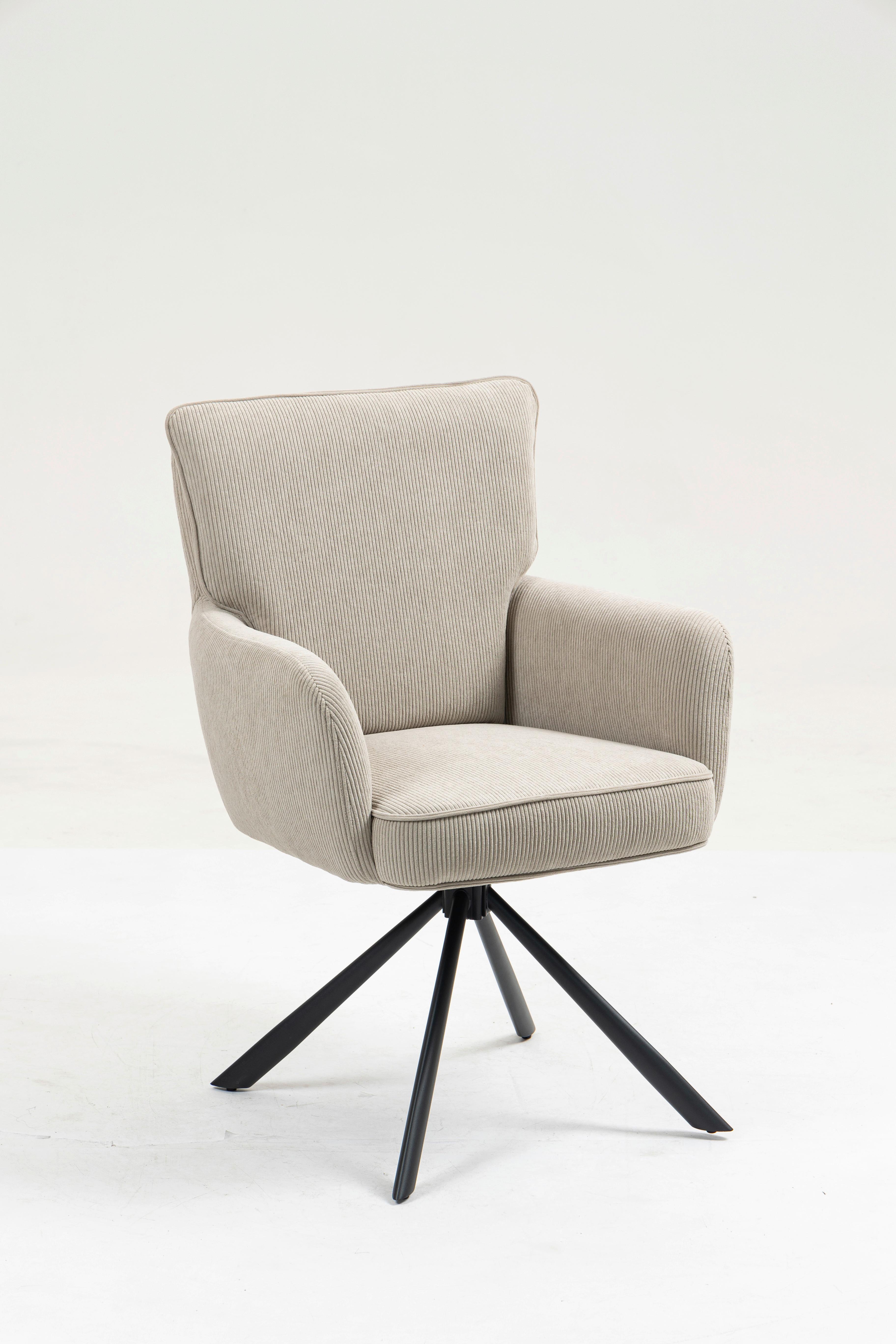 Armlehnstuhl Mila Cord Creme Sitzfl. 180° drehbar, B: 60cm - Beige/Schwarz, KONVENTIONELL, Textil/Metall (60/95/67cm)