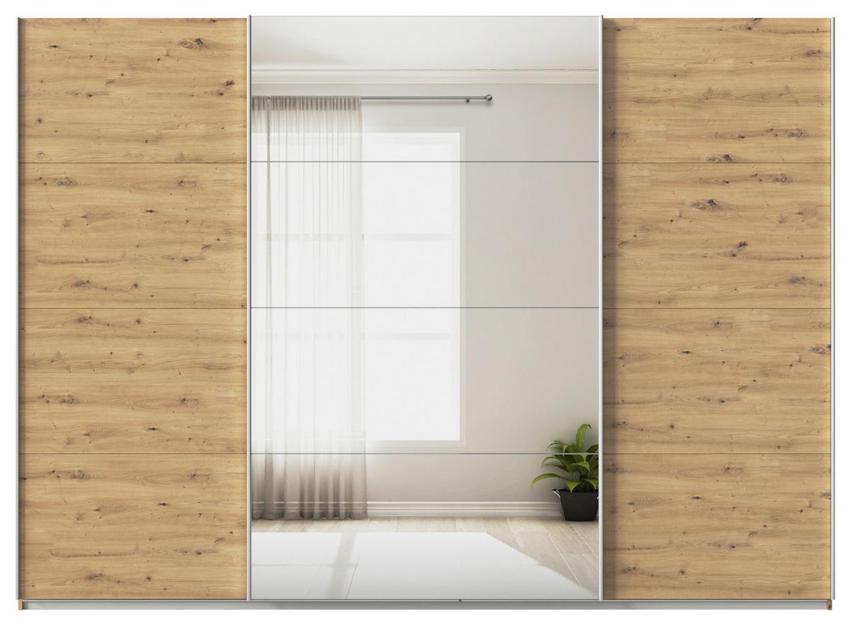 Schwebetürenschrank + Spiegel B: 315cm Feldkirch Eiche Dekor - Silberfarben/Eiche Artisan, MODERN, Holzwerkstoff (315/229/62cm)