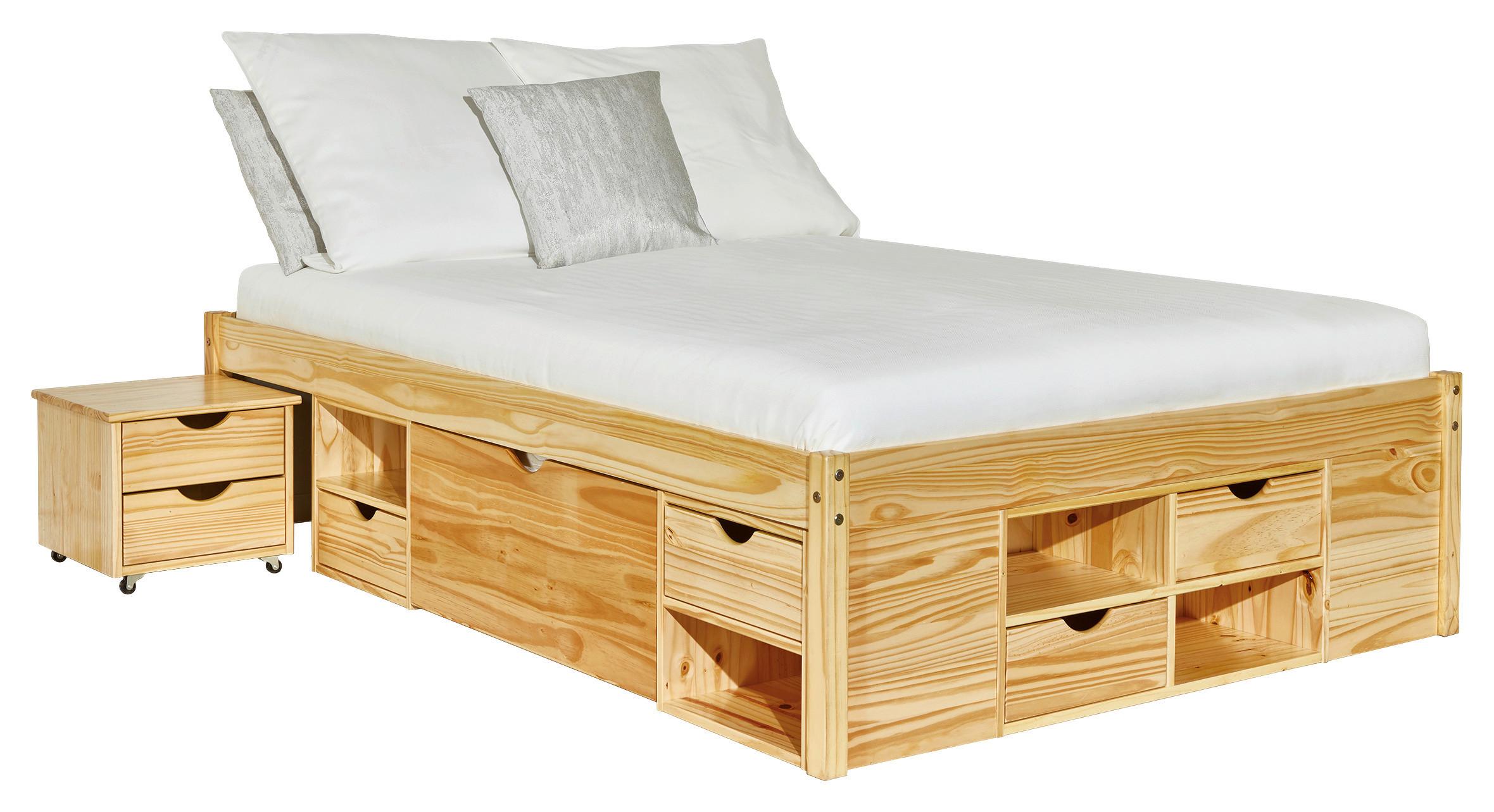 Stauraumbett Echtholz Massiv 140x200 Claas Kiefer Natur - Naturfarben, Basics, Holz (140/200cm) - MID.YOU