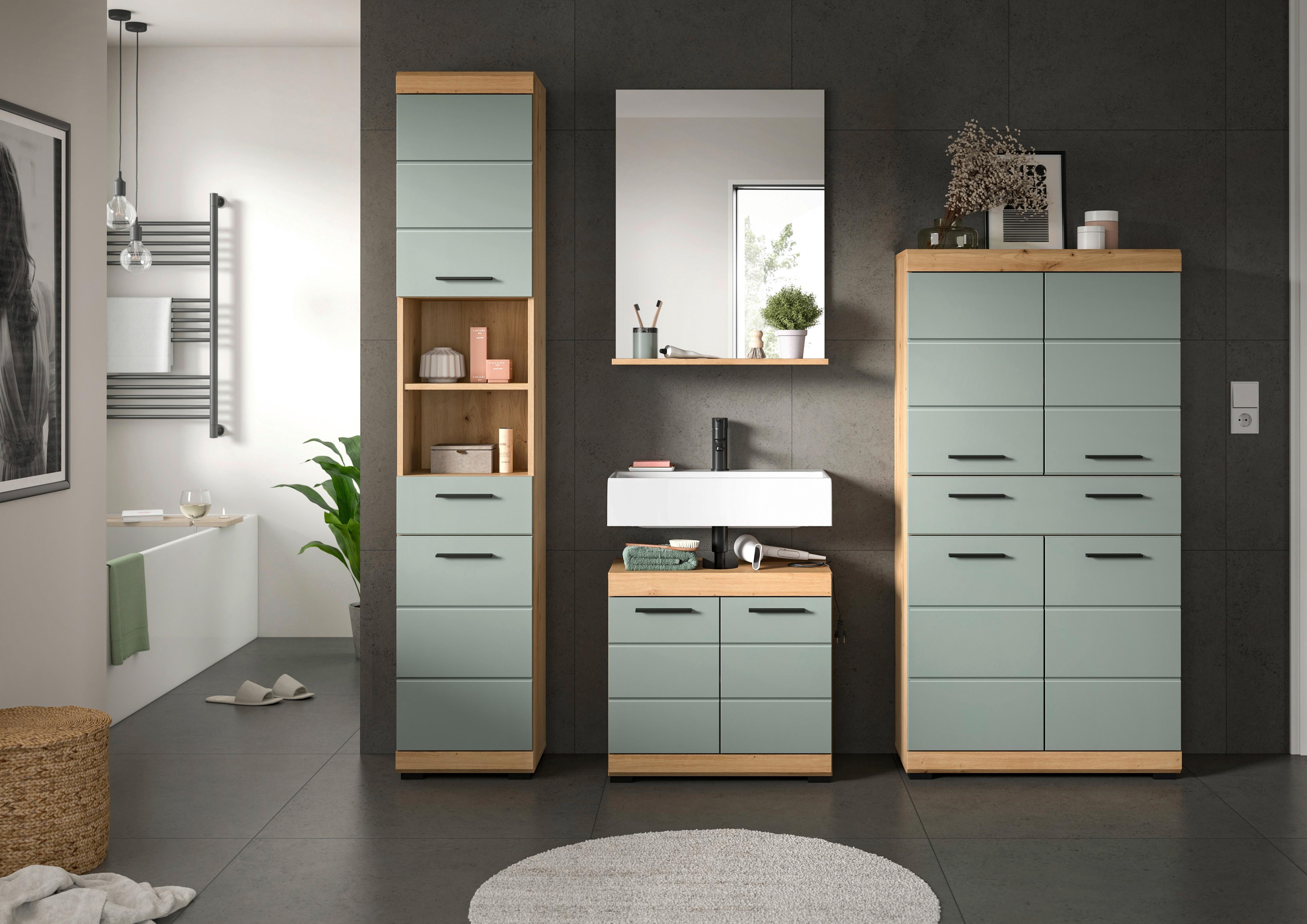Badezimmer Scout Eiche Artisan Dekor Salbeigrün - Salbeigrün/Schwarz, MODERN, Glas/Holzwerkstoff (191cm) - MID.YOU