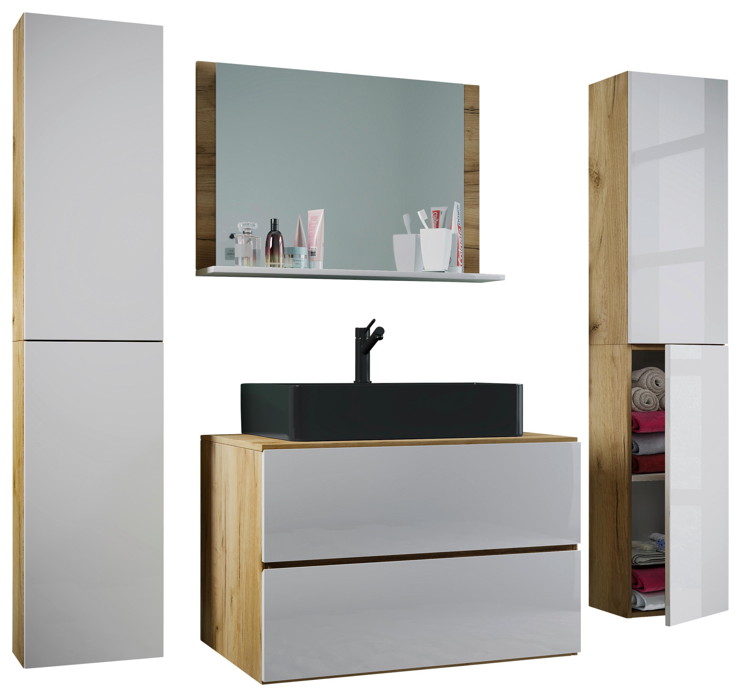 Badezimmer Lendas Bl Xl - Honigeiche/Schwarz, MODERN, Glas/Keramik (147cm) - MID.YOU