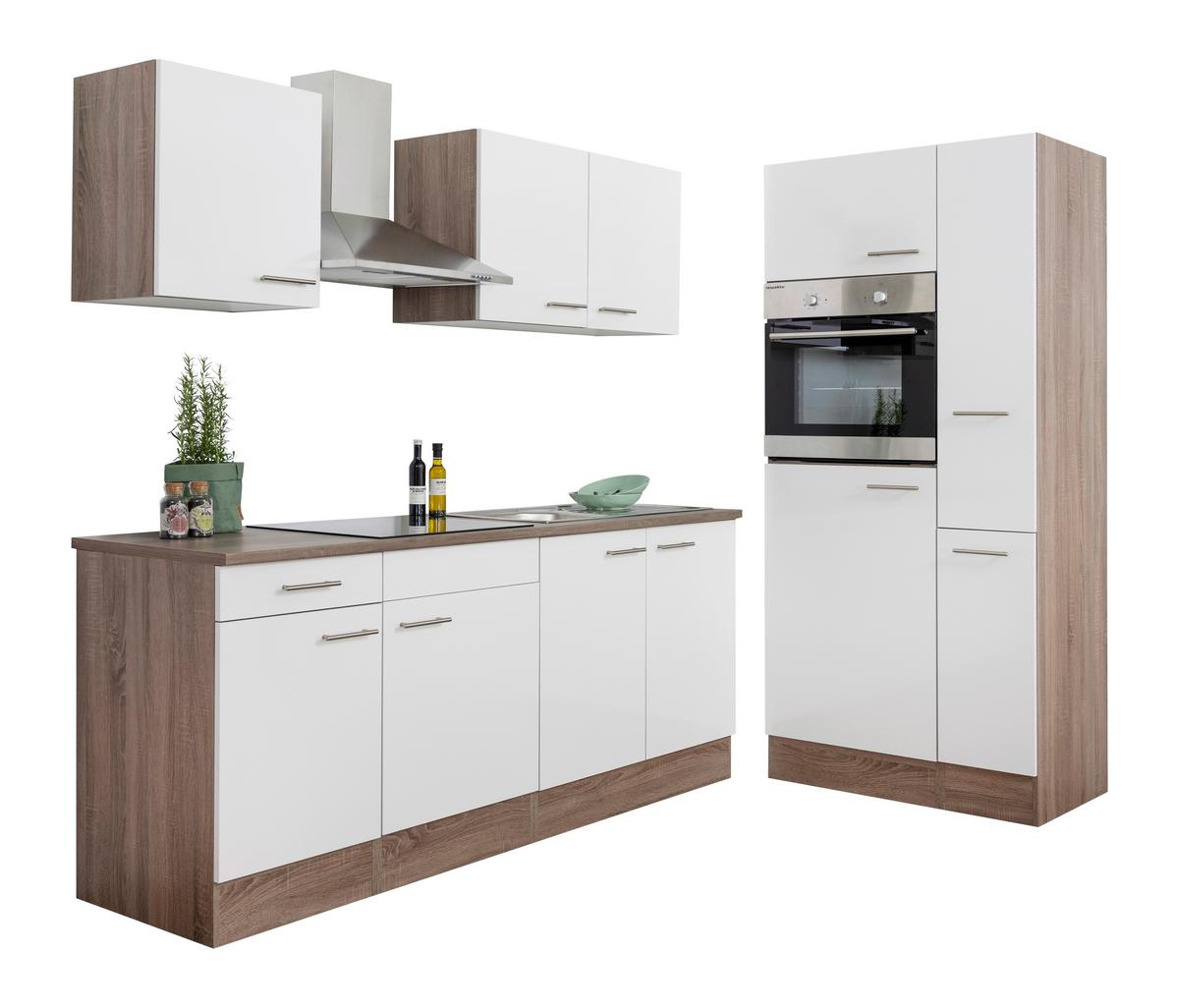 Küchenzeile mit Geräten B: 300 cm Weiß/Eiche Dekor - Eichefarben/Weiß, Design, Holzwerkstoff (300cm) - Respekta