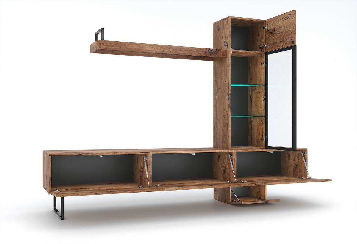 Obývací stěna MESSINA - barvy dubu/černá, Design, kov/kompozitní dřevo (240/170/45cm) - MID.YOU