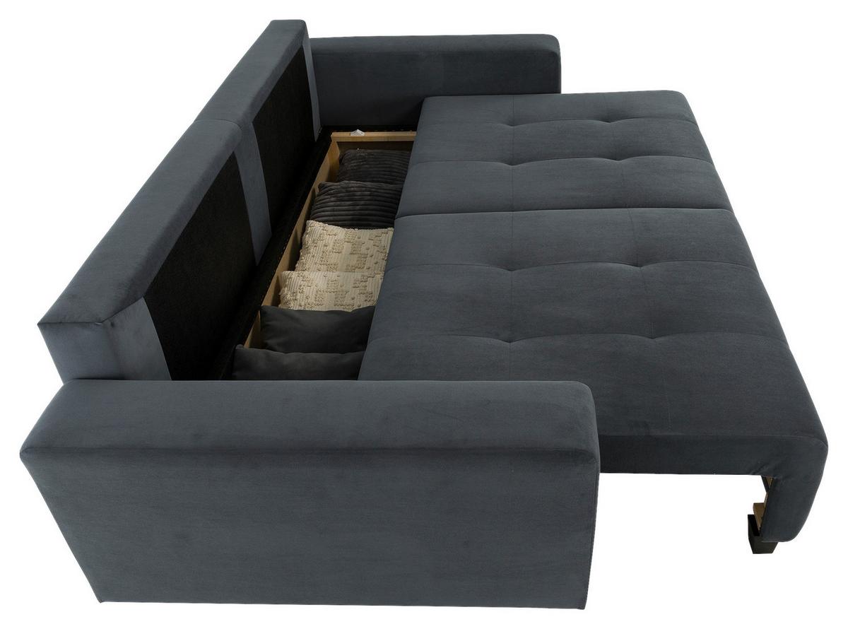 Ecksofa mit Bettfunktion Lily Velours anthrazit ,240x119cm - Anthrazit/Schwarz, Trend, Holz/Holzwerkstoff (240/119cm) - Luca Bessoni
