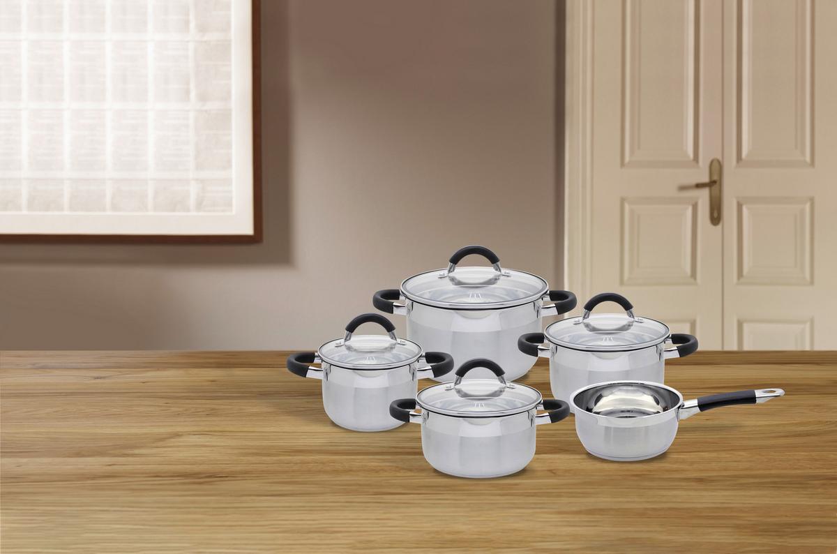 Kochtopfset Oswald 9-Tlg. Edelstahl Induktion - Klar/Edelstahlfarben, MODERN, Glas/Metall - James Wood