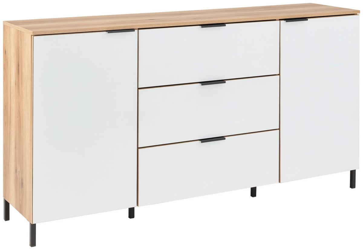 Sideboard Austin 160 Cm Eichefarben/glasfront Weiß - Eichefarben/Schwarz, Trend, Glas/Holzwerkstoff (160/89/40cm)