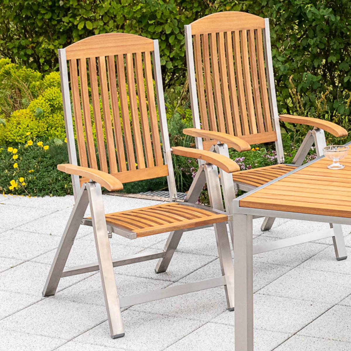 Gartensessel Klappbar Keros Echtholz Akazie verstellbar - Silberfarben/Akaziefarben, ROMANTIK / LANDHAUS, Holz/Metall (60/118/48cm) - Gardenson