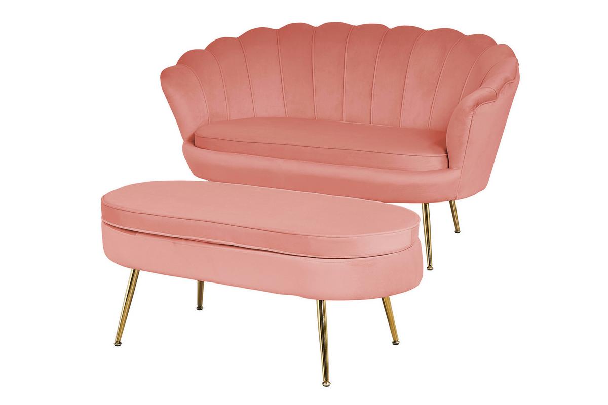 Hocker Rosa B: 99 Cm - Goldfarben/Rosa, MODERN, Textil (99/40/44cm) - Livetastic