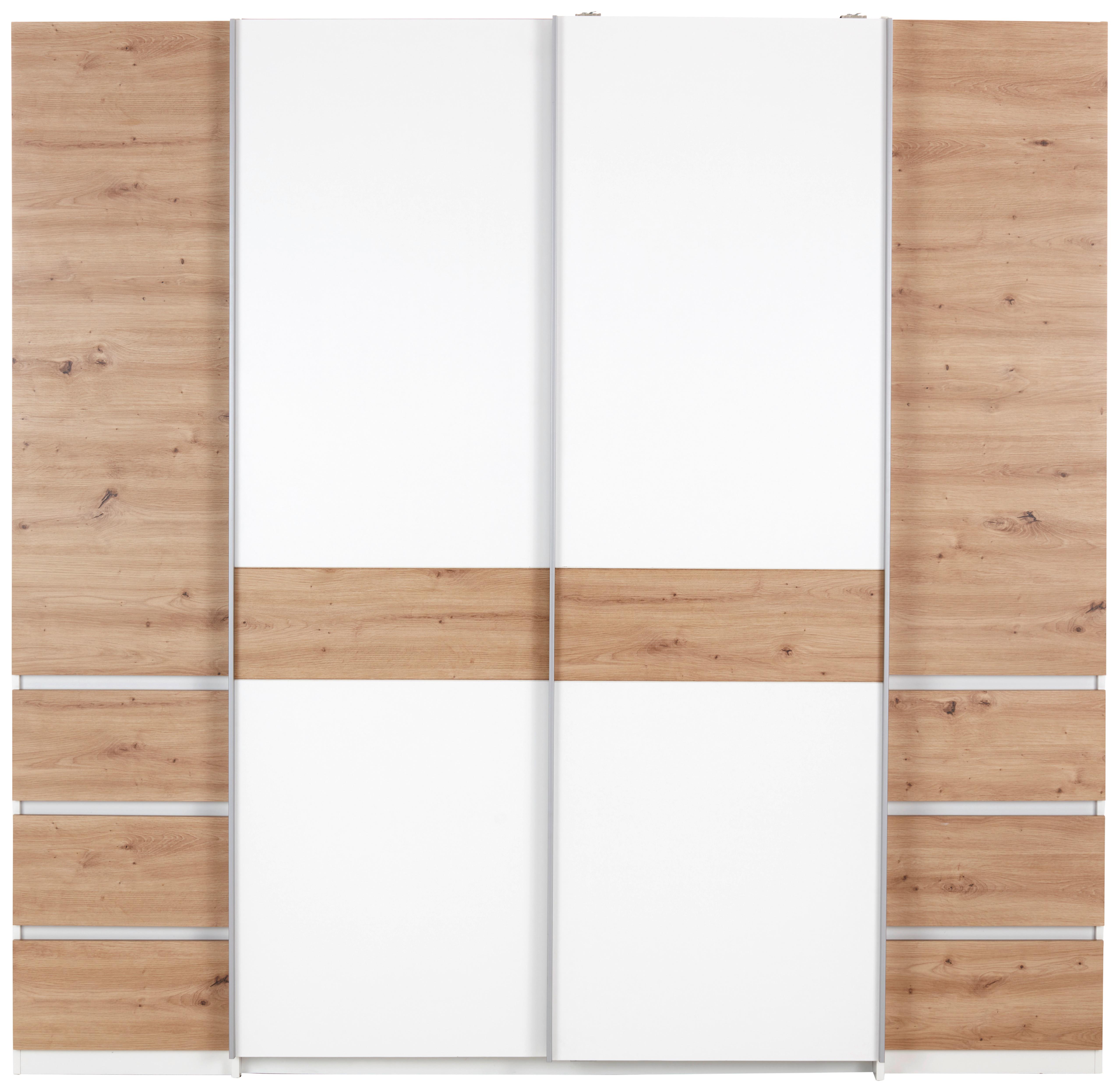 Drehtürenschrank mit Laden B: 215 cm Fabio Weiß/Eiche Dekor