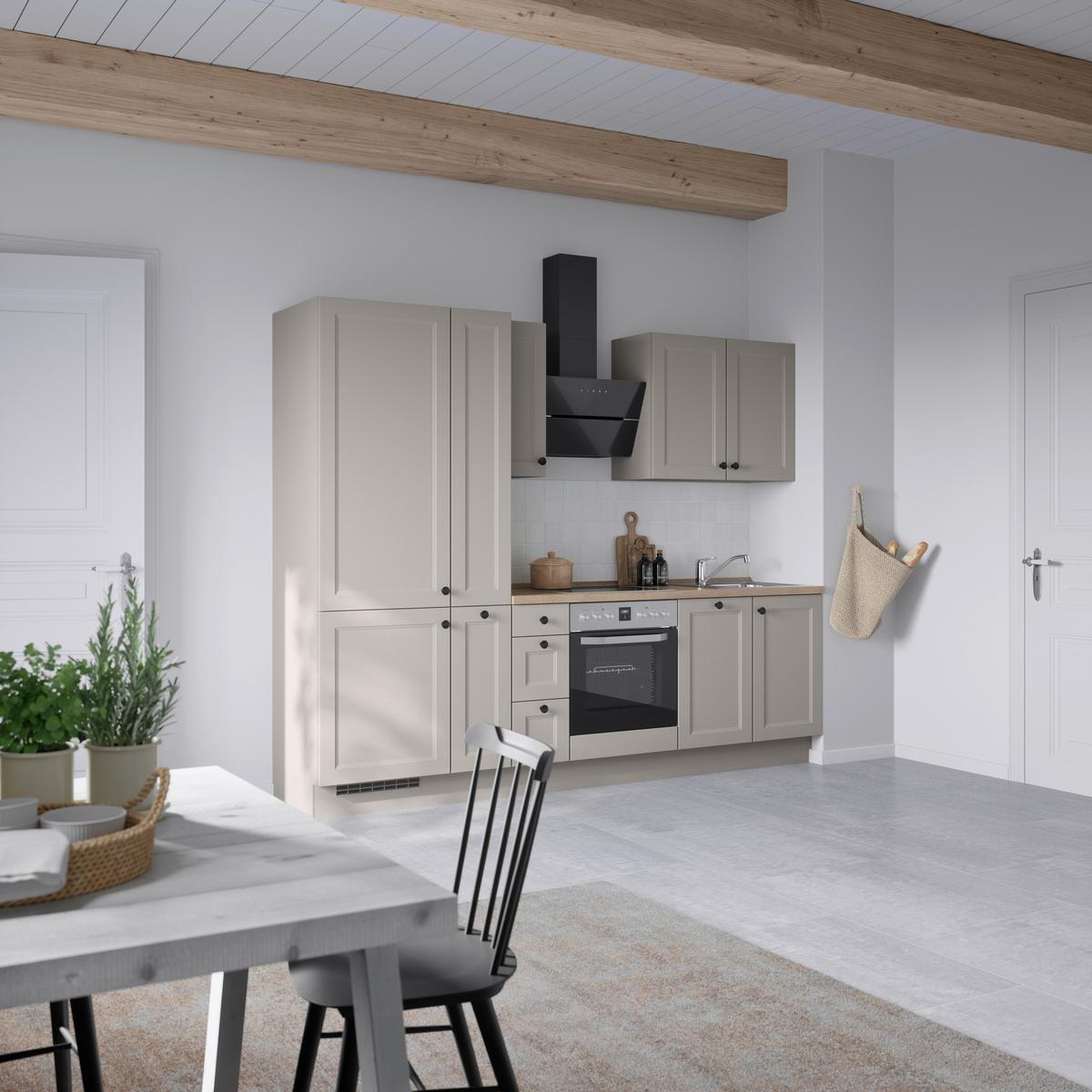 Kuchynská linka 270 cm, kamenná sivá supermatná - čierna/sivá, Modern, kov/kompozitné drevo (270cm) - Nobilia