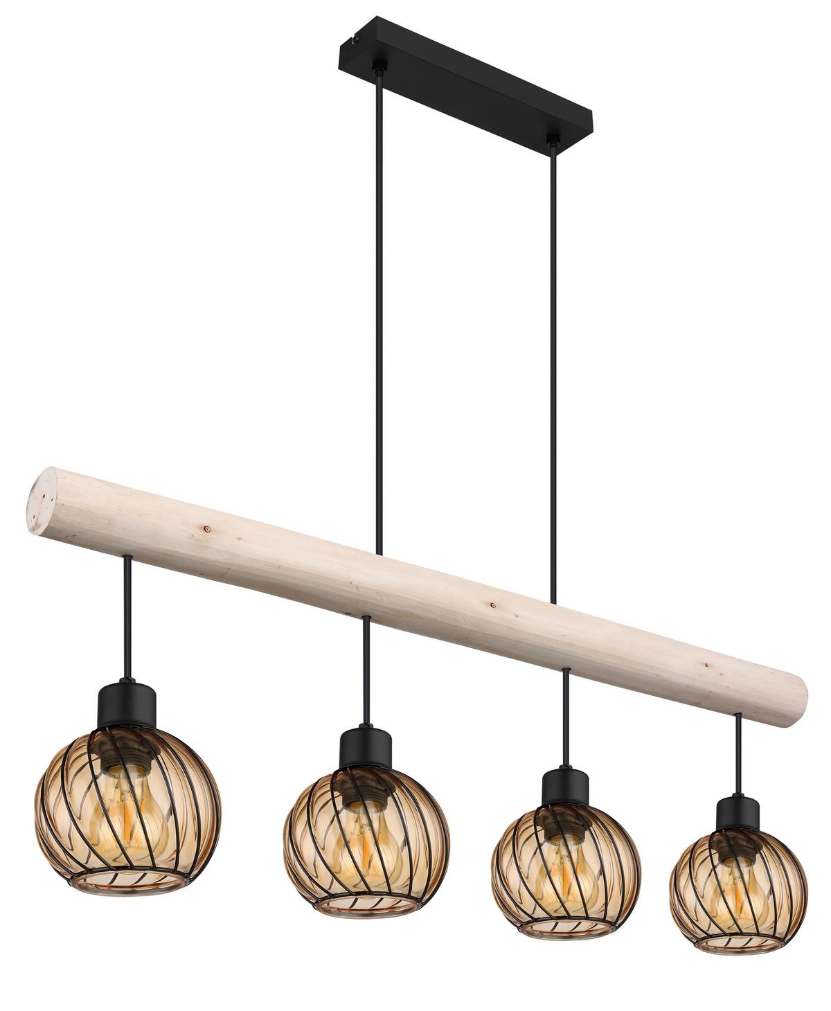 Hängeleuchte 15534-4h - Schwarz/Naturfarben, Natur, Glas/Holz (82/13/120cm) - Globo