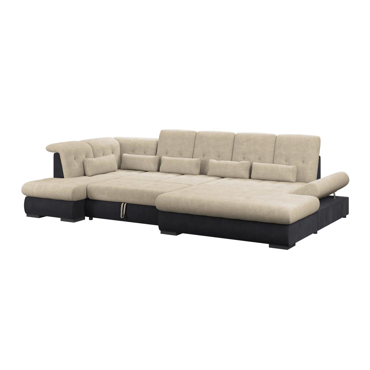 Wohnlandschaft Madera Cremefarben U: 212x358x190 cm - Anthrazit/Creme, KONVENTIONELL, Kunststoff/Textil (212/358/190cm)