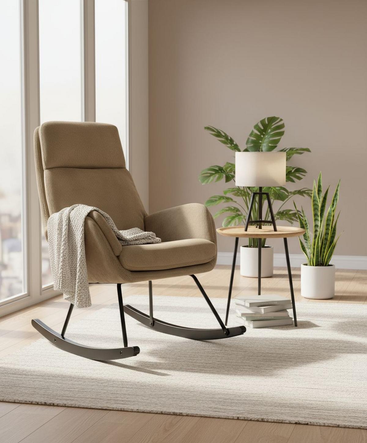 Schaulelsessel Nüv Braun C: 70 Cm - Schwarz/Braun, Design, Holz/Textil (70/105/87cm) - Livetastic