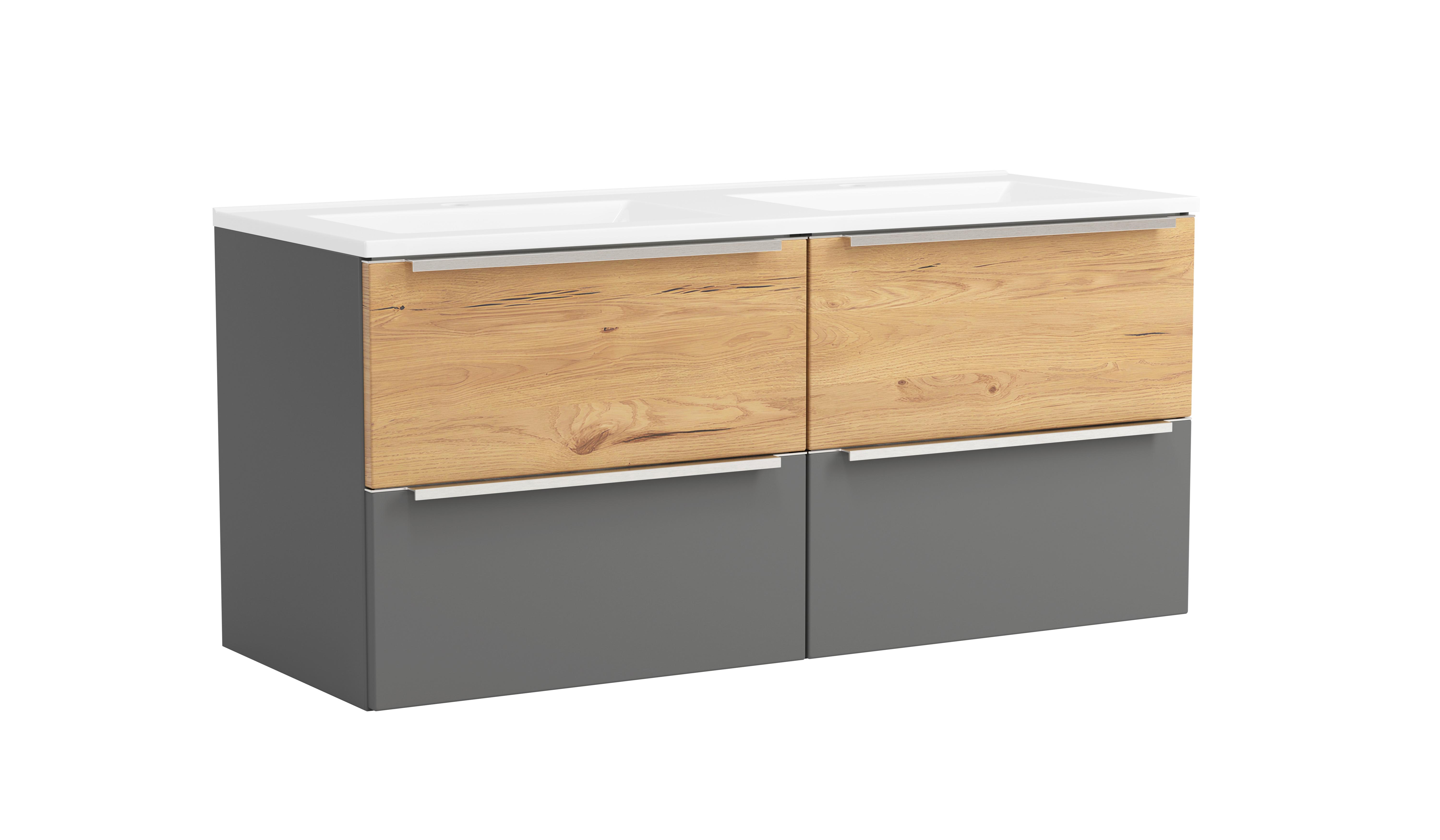 WASCHTISCHKOMBI Verona Grau/Wildeiche B: 120cm - Wildeiche/Weiß, Trend, Holzwerkstoff/Stein (120/54/47cm) - Held