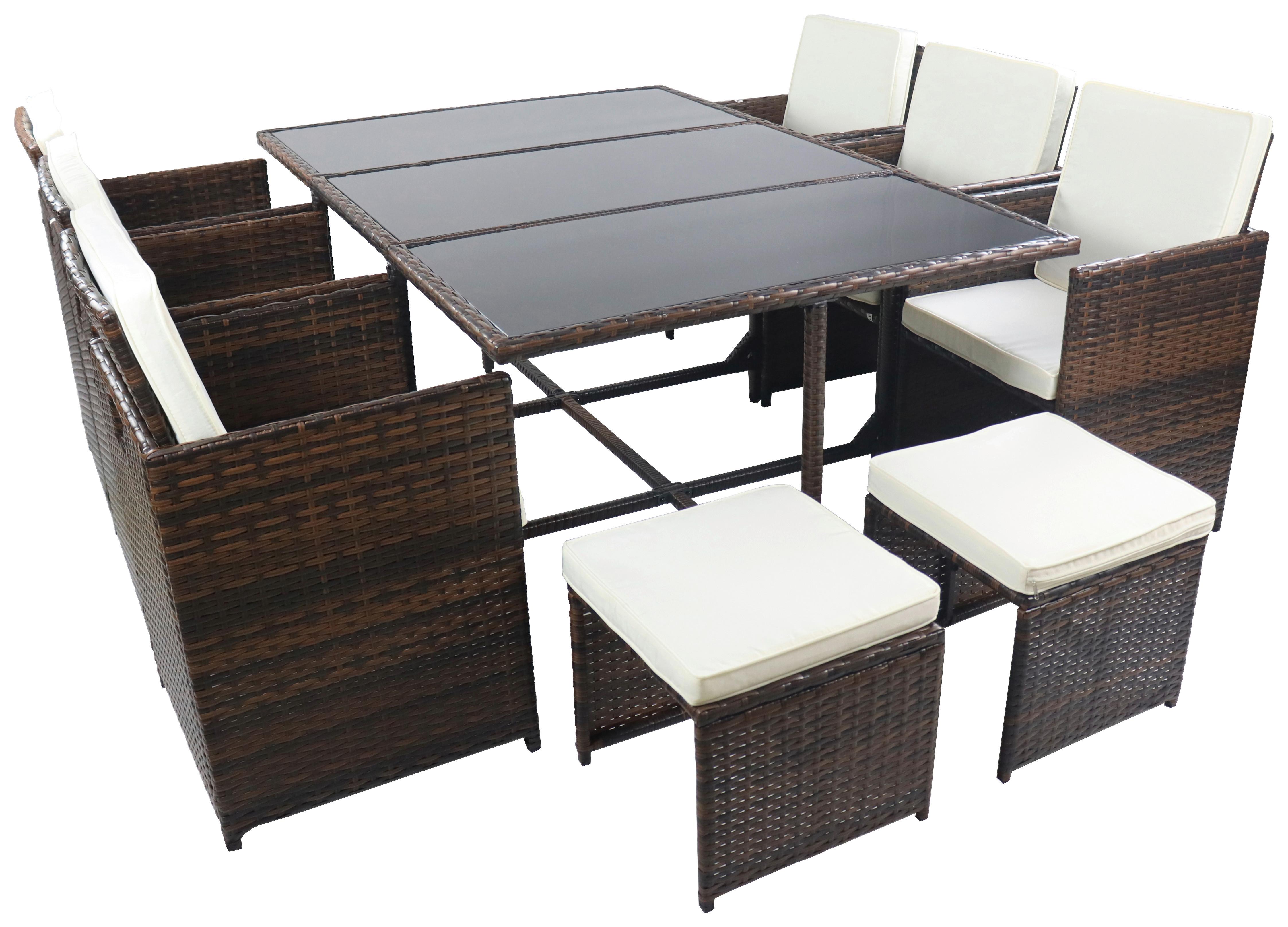 Gartenmöbel Set 9-tlg. Raloso Metall/kunststoff/glas +kissen - Creme/Braun, MODERN, Glas/Kunststoff - Gardenson
