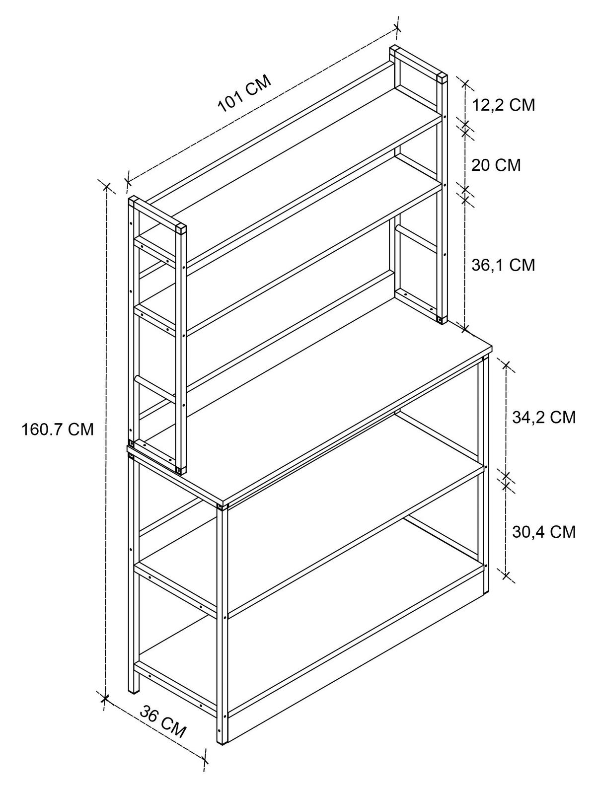 Küchenregal Insasi Honigeiche Dekor - Honigeiche, Design, Holzwerkstoff/Metall (101/161/36cm) - MID.YOU