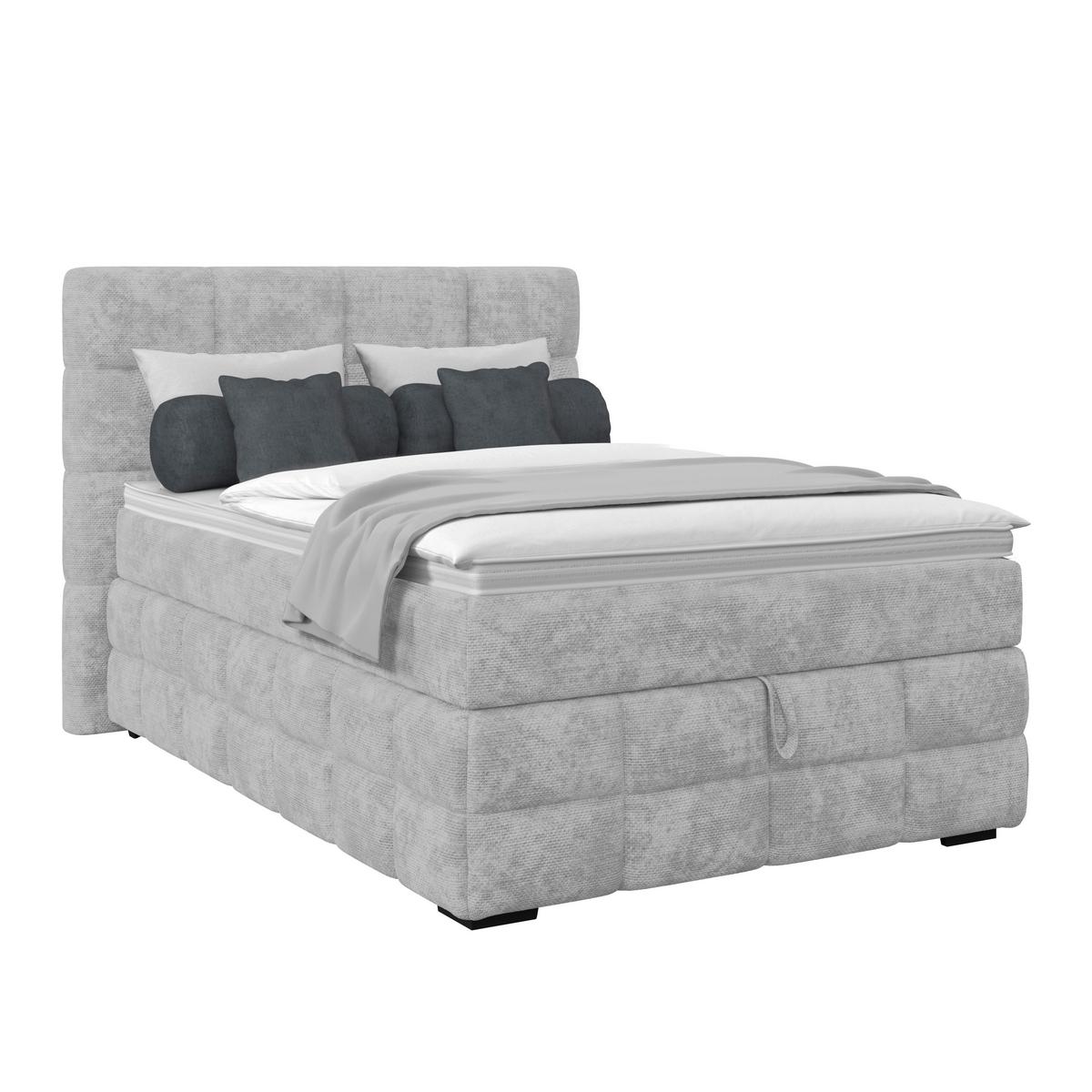 Čalúnená posteľ VEGA 140x200 cm, svelosivá - čierna/zelená, Trend, drevo/textil (140/200cm)