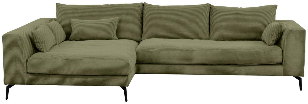 Ecksofa Berlin Cord Olivgrün 172x313 cm - Schwarz/Olivgrün, Design, Textil (172/313cm) - Livetastic