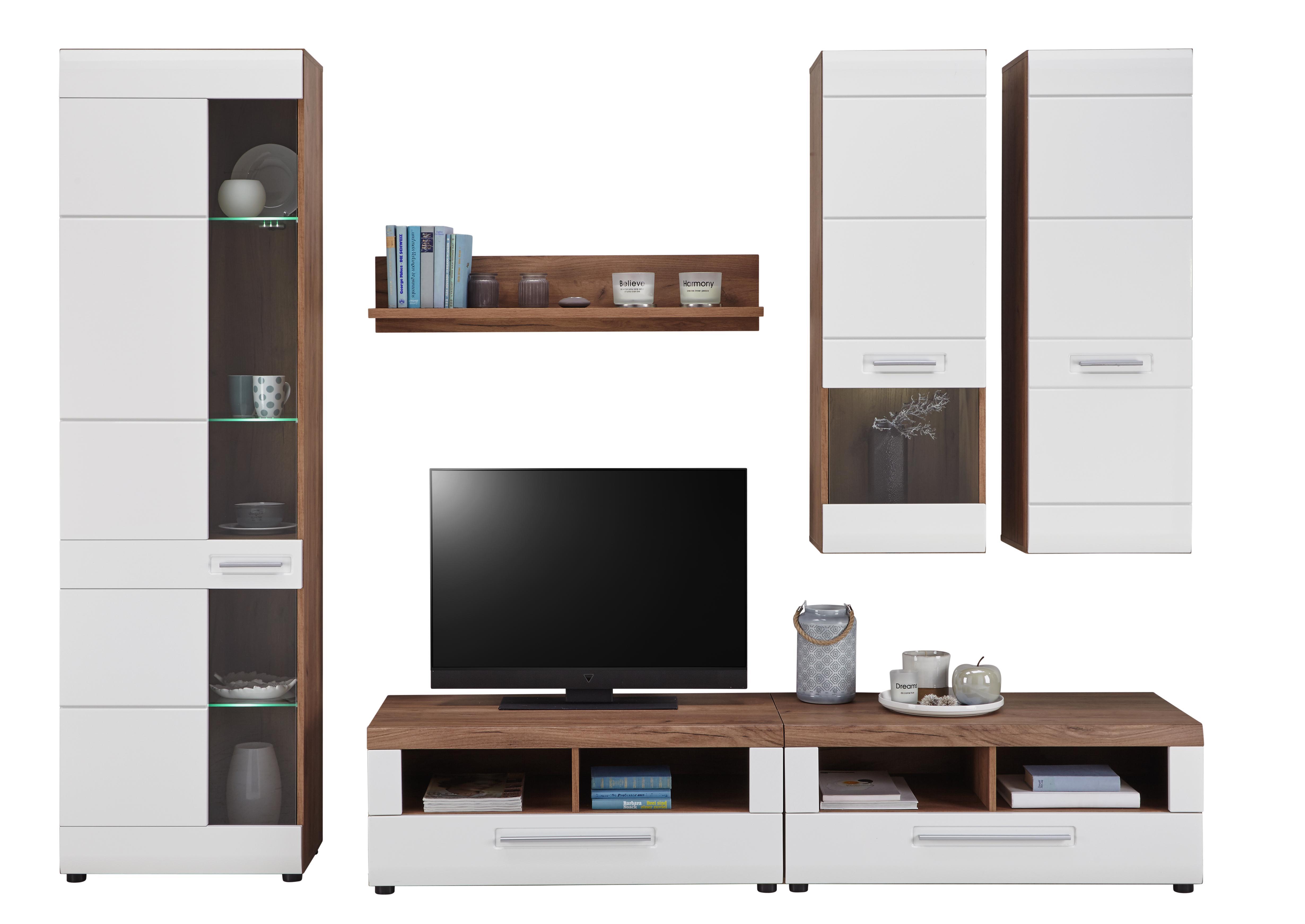 Wohnkombination Avensis 1 - Eichefarben/Schwarz, MODERN, Glas/Holzwerkstoff (260/206/50cm) - Luca Bessoni