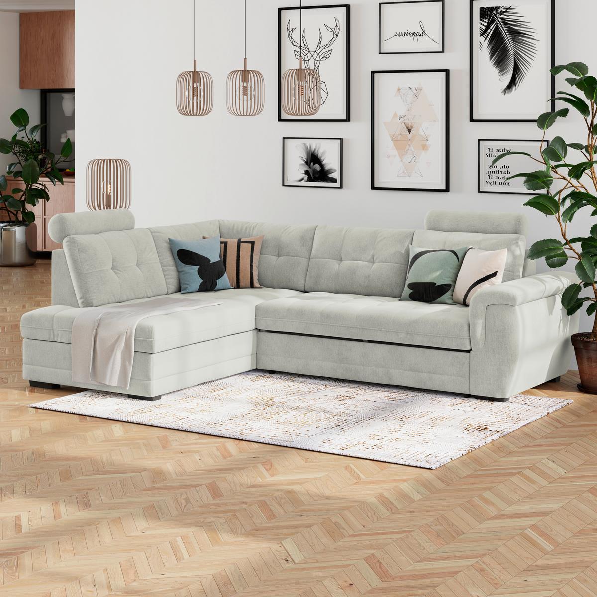 Ecksofa mit Schlaffunktion Falco new Creme 251x183 cm - Creme/Schwarz, KONVENTIONELL, Textil (251/183cm) - Ondega
