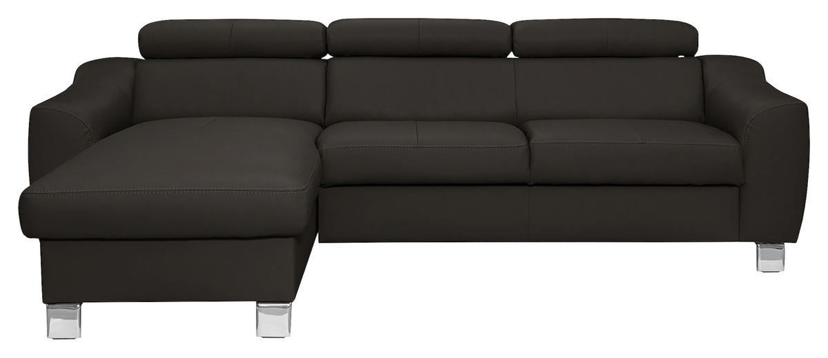 Ecksofa Aspen Dunkelbraun S: 176 Cm - Chromfarben/Dunkelbraun, Design, Leder/Textil (176/242cm) - Livetastic