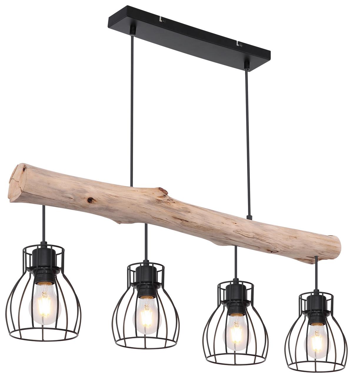 Hängeleuchte Mina H: 140 cm 4-Flammig - Schwarz/Naturfarben, Basics, Holz/Metall (82,5/13,6/140cm) - Globo