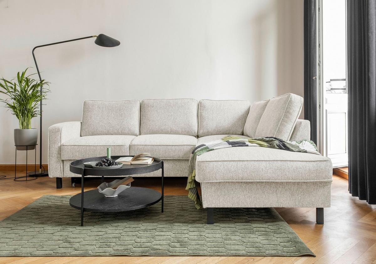 Ecksofa Molly Beige S: 233x198 cm - Beige/Schwarz, Textil (233/198cm) - MID.YOU