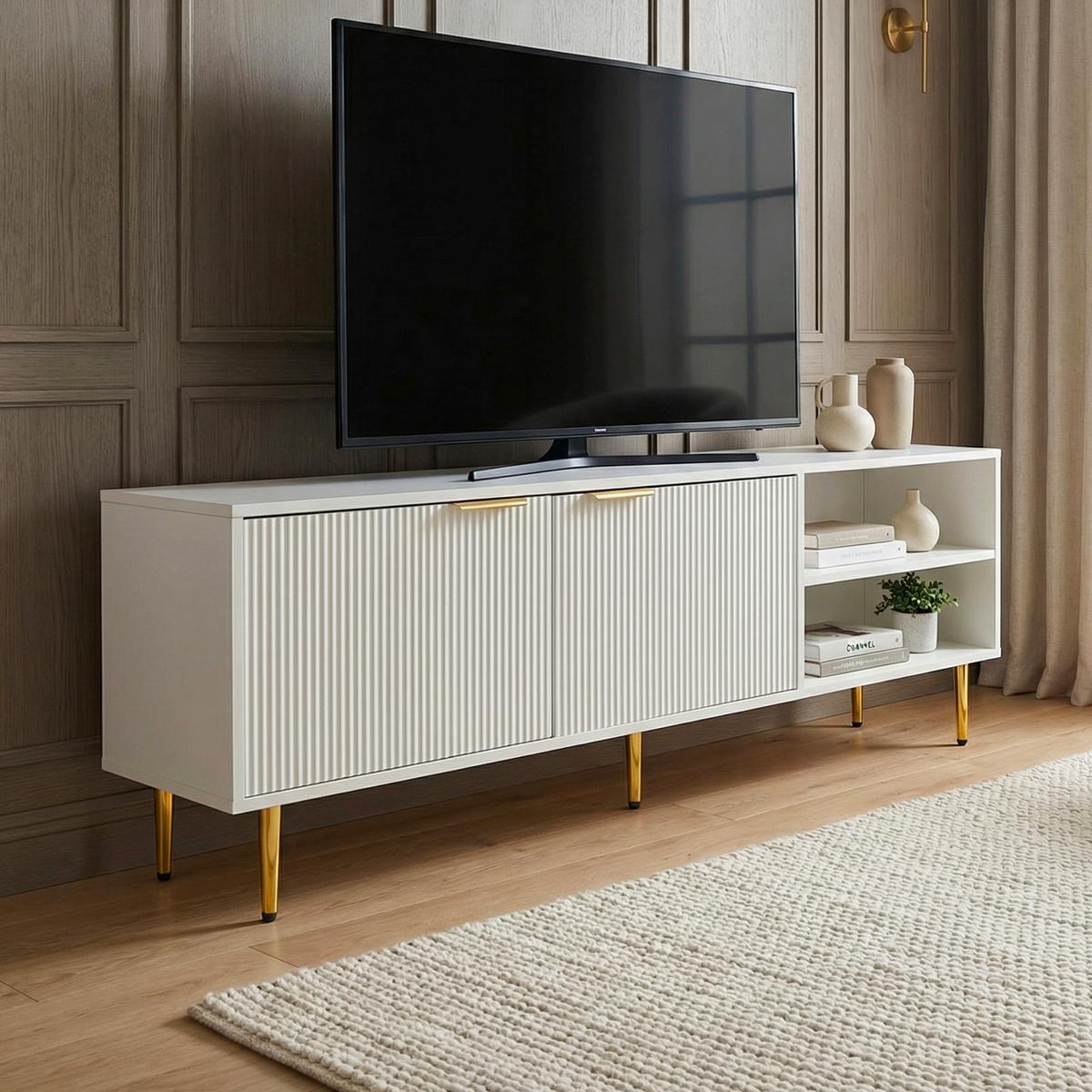 LOWBOARD Weiß B: 150cm - Goldfarben/Weiß, Design, Holzwerkstoff (150/39/51cm) - Livetastic