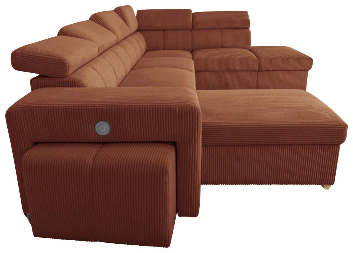 Schlafsofa mit Bettkasten Sirius XL,terracotta,219x334cm - Eichefarben/Terracotta, KONVENTIONELL, Holz/Holzwerkstoff