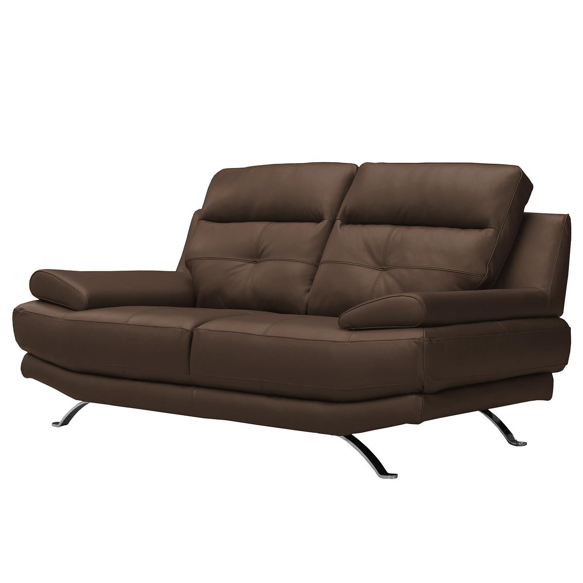2-Sitzer-Sofa Derby Echtleder Braun B: 185 cm - Chromfarben/Braun, Design, Leder (185/92/99cm) - Livetastic