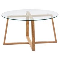 Konferenčný stolík sklo/masív š: 78cm - hnedá/farba duba, Modern, drevo/sklo (78/78/41cm) - MID.YOU