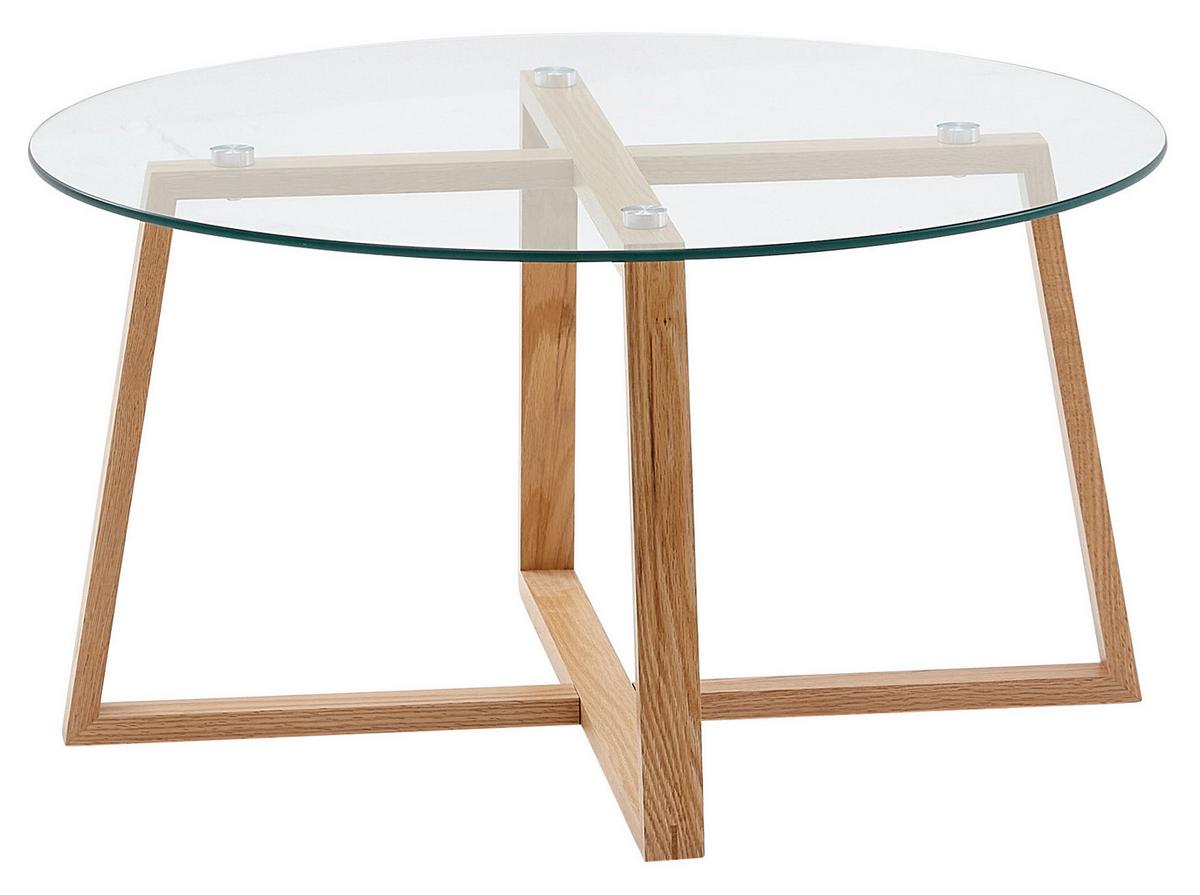 Konferenčný stolík sklo/masív š: 78cm - hnedá/farba duba, Modern, drevo/sklo (78/78/41cm) - MID.YOU