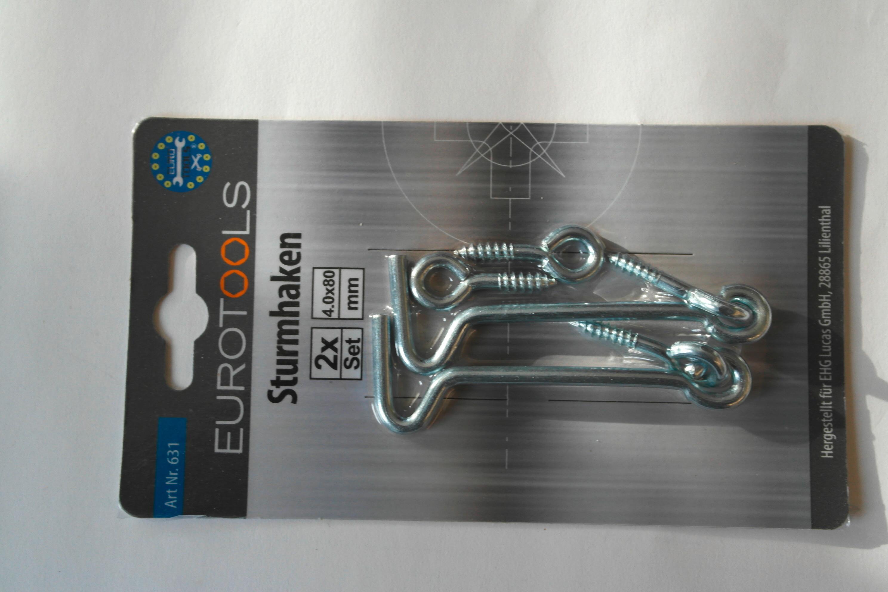 Sturmhaken Eisen Chromfarben 2 Stk. L: 8 Cm - Basics, Metall (15,5/8,5/1,5cm)