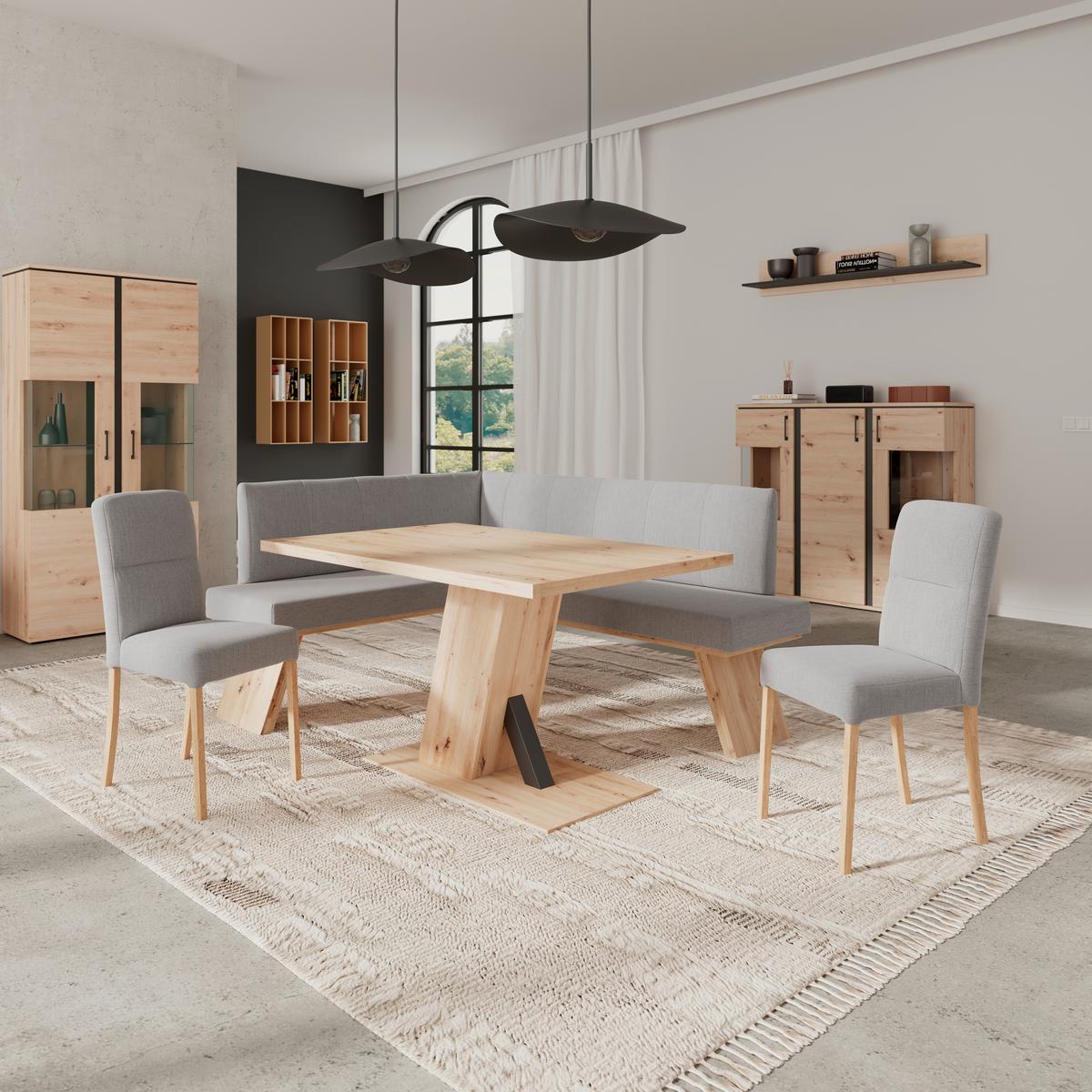 Eckbank Emma Ii Webstoff Hellgrau, B: 140 Cm - Eichefarben/Hellgrau, KONVENTIONELL, Holzwerkstoff/Textil (140/160cm)