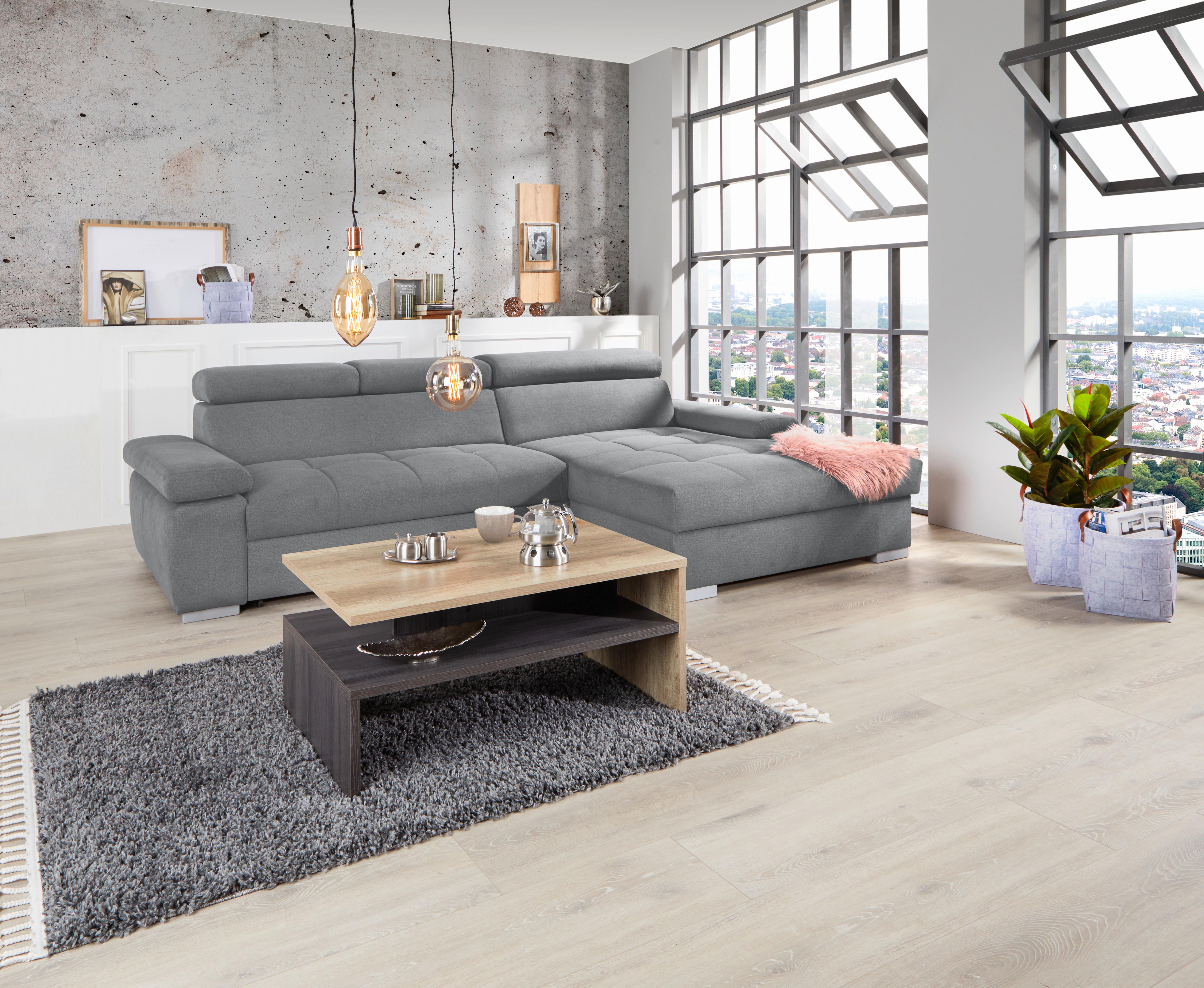Ecksofa mit Bettkasten Perry Grau 292x183 cm - Silberfarben/Grau, Design, Textil (292/183cm) - Livetastic
