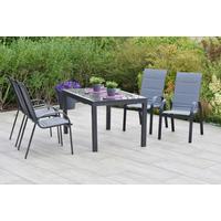 Gartentischgruppe Amalfi 5 -Teilig. Graphitfarben/Grau - Graphitfarben/Braun, KONVENTIONELL, Glas/Textil - Gardenson